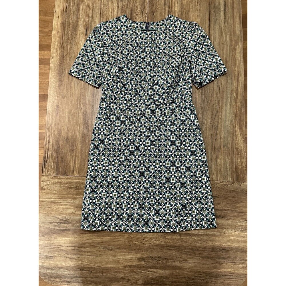 Boden Navy Green Pockets Tile Pattern Preppy Knee Length Shift Dress Sz 6